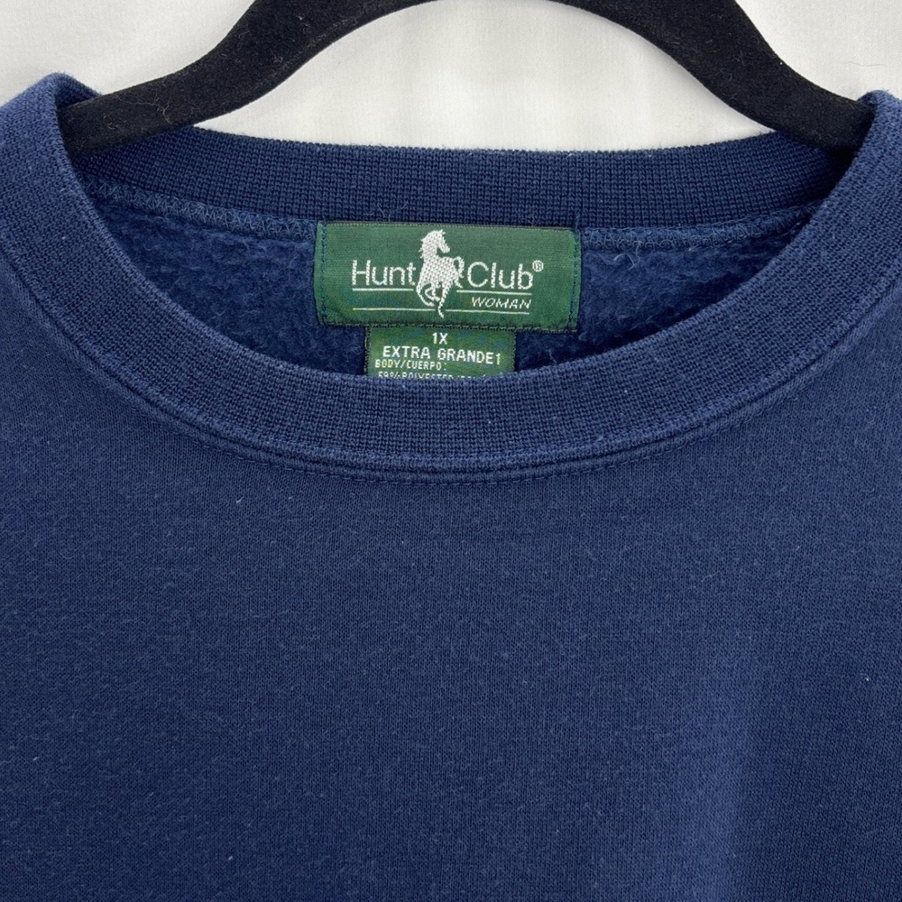 Hunt Club Sweatshirt Woman 1X Navy Blue Snowflake Hearts Fair Isle Crew Neck - Picture 3 of 14